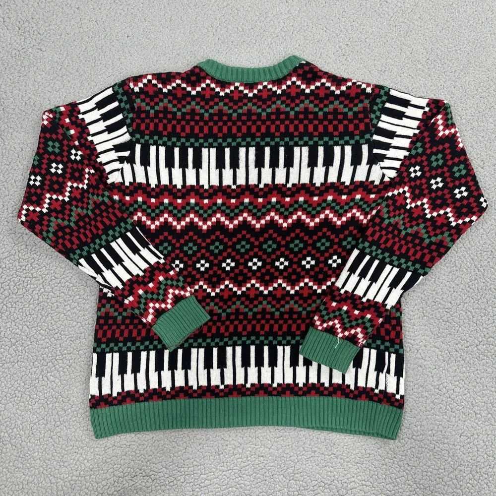 Blizzard Bay Ugly Christmas Sweater Men Medium Dinosaur Raptor Playing Piano AOP